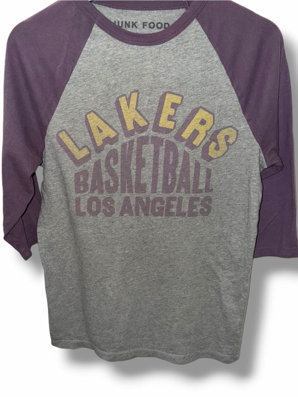 Junk Food Clothing Gray Tee with Purple Collar